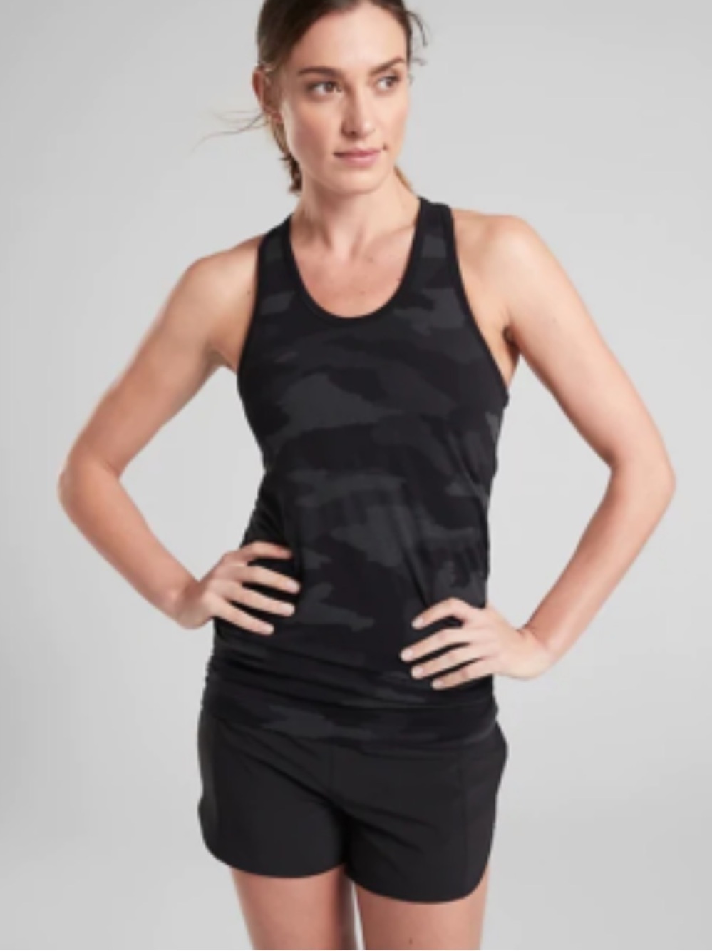 Athleta Black Charcoal Camo Racerback Performance Tank